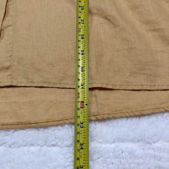 Sigrid Olsen Tunic Top Women M Yellow 100% Linen Button Tie Sleeve Pockets Boho - Picture 11 of 11